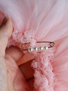 1 pièce Châle long en mousseline de soie rose à volants multicouches, accessoire de robe de soirée de style européen et américain à la mode, convient pour l'hôtesse, les représentations, les événements formels, les galas, la photographie, les tenues de la Saint-Valentin - Rose saumon - Voir 4