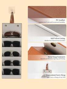 1pc 2/3/4/5/6 Grid Foldable Sunglasses Storage Organizer Rack, Eyeglasses Display Stand, Travel Carrying Case, Essential For Back To School - Brown - View 8