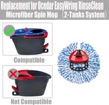 ANREKEYH Spin Mop Head, Base, Handle Replacement For O-Ceda EasyWring RinseClean Microfiber Spin Mops, 2 Microfiber Mop Refills, 1 Triangle Head Cover And 30-58in Handle (Blue (2-Tank System)) - ColorA - 查看 2