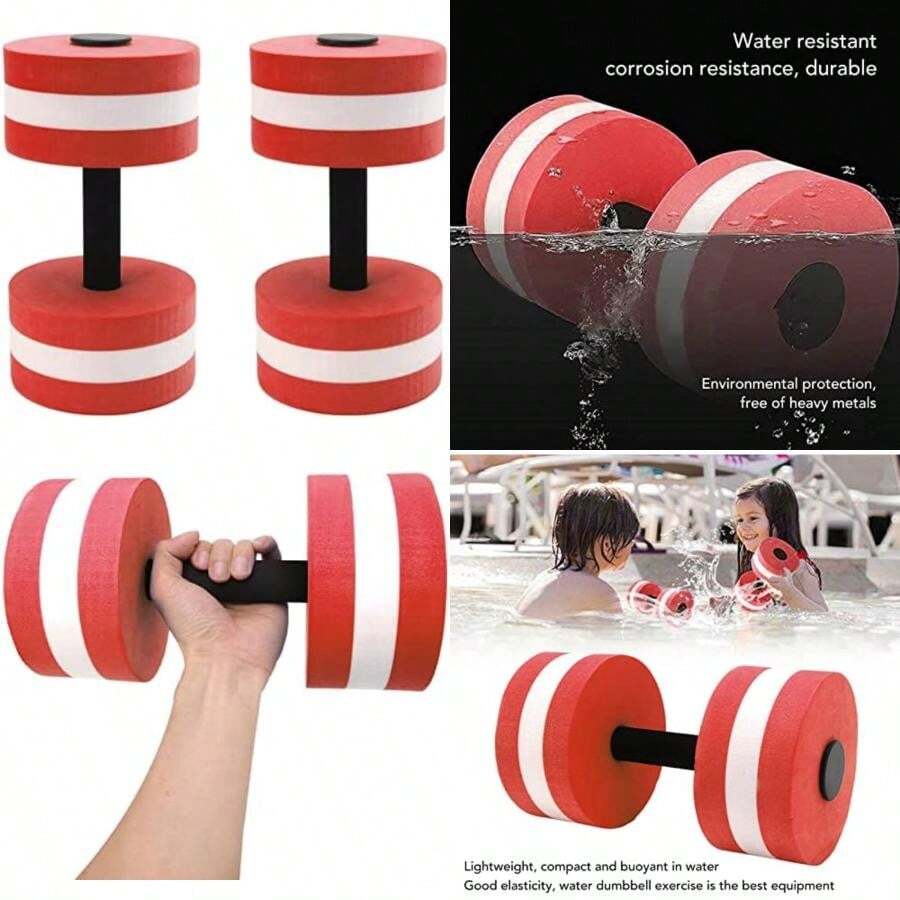 Mancuernas de Agua, Juego de 2 Mancuernas Acuáticas Ligeras de Espuma EVA, Aeróbicos Acuáticos, Pesas, Ejercicio, Piscina, Resistencia, Equipo de Entrenamiento de Natación para Aqua Fitness,(Rojo)(default) - Multicolor - Ver 1