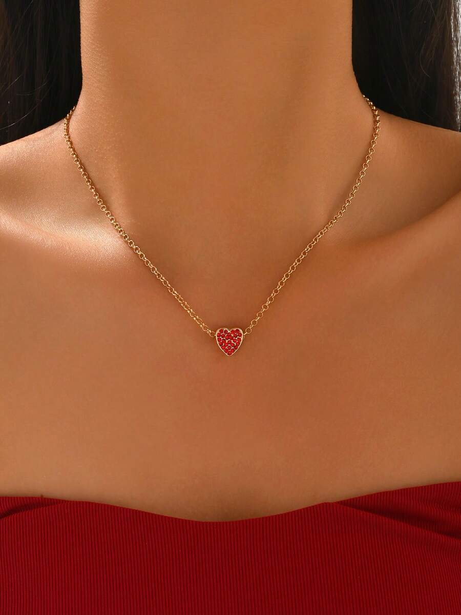 1pc Elegant Heart Shaped Pendant Necklace For Women, Valentine's Gift - Yellow Gold - View 1
