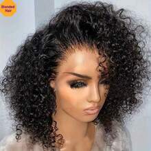 13x4 13x6 4x4 5x5 高清蕾丝前假发，200% 密度，蓬松卷曲，4x4 5x5 预剪无胶蕾丝前波波头假发，即戴即走，预先拔毛，预先漂白，深卷曲，耐热纤维，合成纤维与人发混纺，女士假发，13x4 13x6 耳到耳蕾丝，预剪蕾丝适用于 4x4 5x5，自然外观，易于佩戴，黑色，8-36 英寸 - 自然色&黑色系 - 查看 2