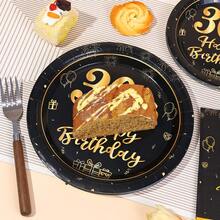 10pcs/20pcs/40pcs/50pcs 30th Birthday Decorations Unisex, Happy 30th Birthday Black Gold 7" And 9" Paper Plates Tableware Suitable For Her/Him 30th Birthday Party Gifts, 30th Anniversary Dessert Plates Vintage 30th Birthday Decor - Multicolor - View 5
