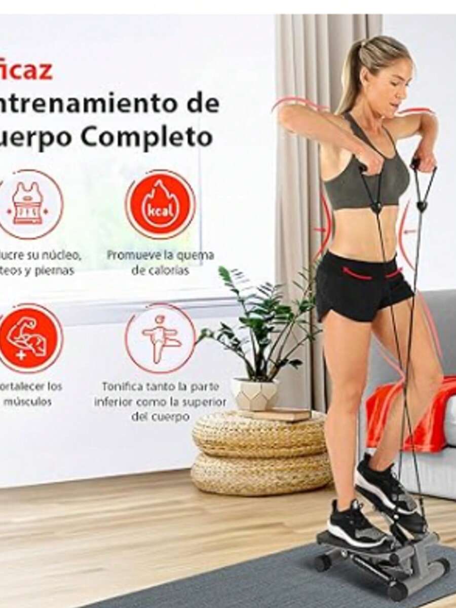 S un ny H ea lth & F itne ss Mini Stepper for Home Exercise, Climber Exercise Machine with Resistance Belt, Optional Twist Movement and Connection to the Free SunnyFit App - Gris - Ver 1