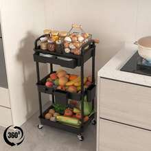 Multi-Tier Rolling Storage Cart - Compact Design Saves Space, Sturdy Plastic Structure, Suitable For Kitchen, Bathroom, Bedroom, Office, Warehouse, Garage - Easy Assembly, Multi-Functional Multi-Tier Shelving, Home Storage Rack - 最新3層黑色 - 查看 8