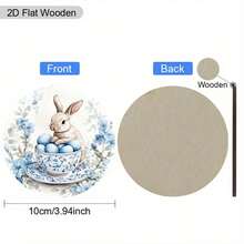 6pcs/Set Easter Blue Hydrangea & Rabbit Pattern Wooden Coasters, Suitable For Home, Restaurant And Various Occasions, Can Be Used As Daily Gifts, Desktop Decorations And Theme Party Decorations, Easter Gifts, Easter Decorations, Available In 1 Set, 2 Sets Or 31 Sets - White - View 7