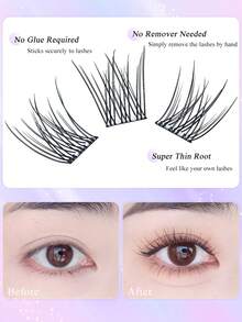 120簇自粘假睫毛 - 无需胶水或卸妆产品，鱼尾型 - 柔软轻盈，新手友好，易于日常妆容佩戴 - C - 查看 4