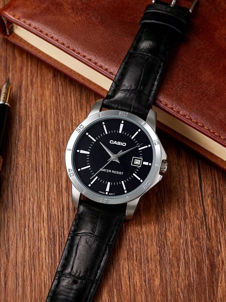 Casio Đồng hồ đeo tay nam phiên bản giới hạn "Trái Tim Đen" - Chống nước, máy quartz, mặt số lớn hiển thị ngày, dây đeo da thật MTP-V004L-1A - màu đen - Xem 1