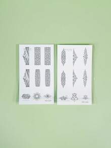 2Pcs Men Tattoo Fake Ring Temporary Tattoos Geometric Y2K Semi Permanent Tattoo Waterproof Sweatproof Last For 1-2 Weeks Realistic Herbal Juice Anti-Friction Non-Reflective Black For Men Tattoo Stickers For Arm, Chest, Leg, Abdomen - HD - View 6