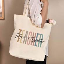 NAZENTI Custom Teacher Tote Bag, Personalized Teacher Appreciation Gifts Canvas Tote Bag, Teachers Women - 設計方案 3 - 查看 3