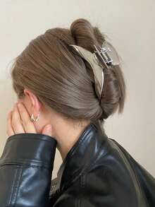 极简金属弧形不规则女士发爪夹，优质材料，适合全头或半头造型，发饰夹，优雅、时尚、精致、别致、Y2K风、辣妹风、甜美风、酷女孩风、大学生风，日常佩戴，派对、度假、节日活动，送给女孩女士的时尚发饰礼物 - 銀色 - 查看 1