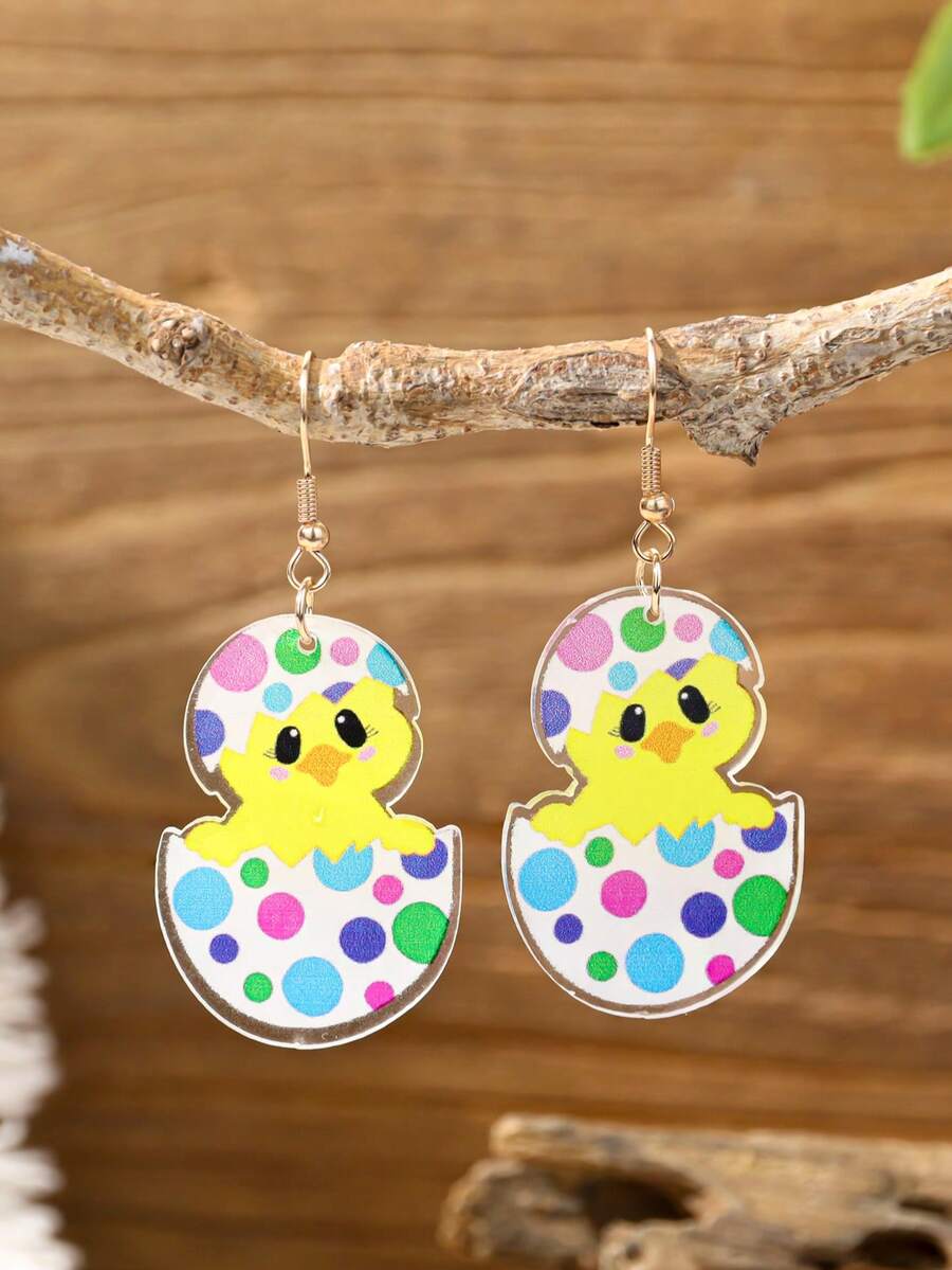 1 Pair Of Acrylic Easter Cute Rabbit, Egg And Chicken Earrings, Suitable For Ladies To Wear At Holiday Parties And As Holiday Gifts