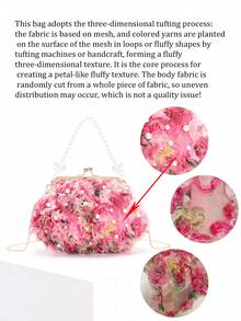 2026春夏白色浪漫婚礼季粉色手工3D彩色蕾丝贴花手拿包，珍珠装饰，奢华女士正式礼服派对新娘手提包，适用于婚礼、宴会（花朵位置可能有所不同，并非质量问题，请谨慎购买） - 粉色 - 查看 4