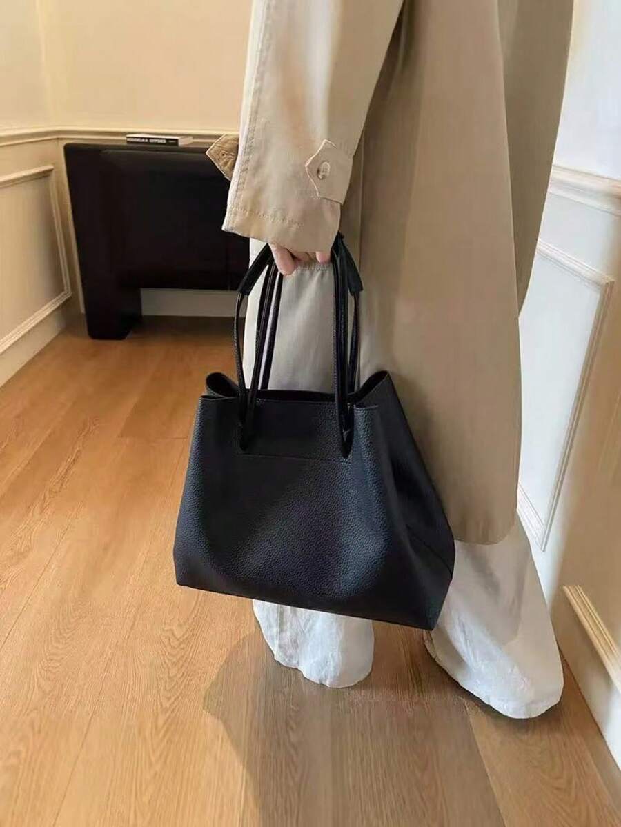 1 件复古大容量两用手提包，可斜挎、单肩背，多功能通勤包，休闲托特包，配有可调节肩带，女士款