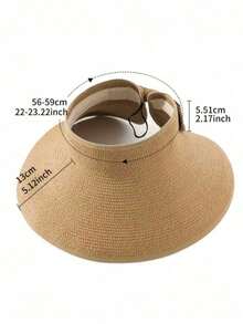 Wide Brim Sun Visor Hat For Women – Foldable Straw UV Protection Beach Hat With Boho Bow - 卡其色 - 查看 10