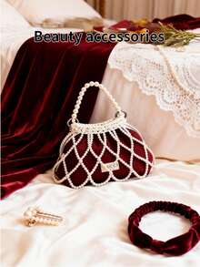 Gucci Designer Original Half-Moon Bag - Handmade Red Crossbody Bag With Detachable Pearl Strap, Unique DIY Style Clutch Suitable For Special Occasions And Weddings - Ankola Red Pearl Perfume - View 7