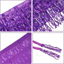 Sequin Belly Dance Scarf Tassel Wrap Sparkly Fringe Skirt With Pair Heart Party Rave Costume Women - 紫色 - 查看 6