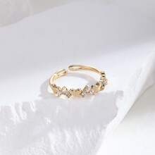 1pc Heart-Shaped Micro-Inlaid Simple Heart Ring, Valentine's Day Gift For Women - Gold - View 4