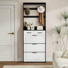 Black Shoe Cabinet With Hanger, 3 Doors, 2 Drawers - White - View 1