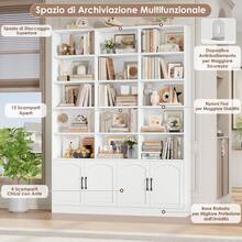 209cm Bookcase Tall Bookshelf With Doors 7-Tier Living Room Bookcase And Shelving Unit Free Standing Display Rack With 15 Open Compartments 209x150x23.7cm White - White - View 3