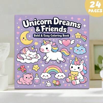 (Upgraded Deluxe Edition, Thicker Paper, 20.5*20.5cm) "Unicorn Dream & Friends Coloring Book: 24 Adorable Relaxing Pages", Suitable For Couples And Families, Ideal For Gatherings, Valentine's Day, Birthdays And Other Holidays. Painting And Learning Supplies, 24 Pages, Book, Coloring Book, Learning Supplies, School, Christmas, Halloween, Birthday, Back To School Gift, Coloring Book, Watercolor & Painting Book, Adult Coloring Book