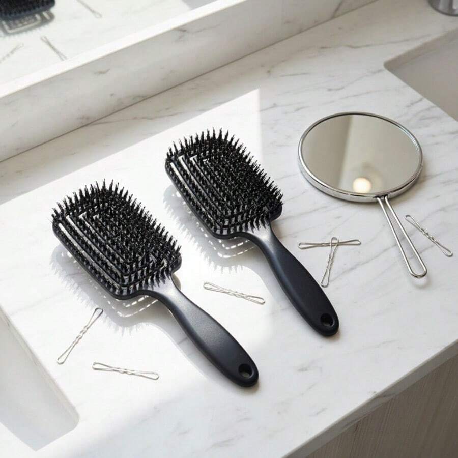 Hair Detangler Brush, Lightweight And Ergonomic, Convenient Size, Suitable For All Curl Types , Valentines Day Gift For Women For Quick Styling - màu đen - Xem 1