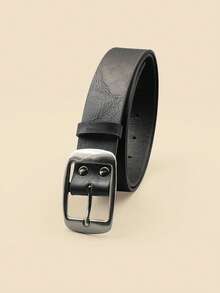 Men's Black Distressed Leather Belt, Minimalist Metal Buckle, Versatile For Jeans, Business & Casual Pants - A - View 3