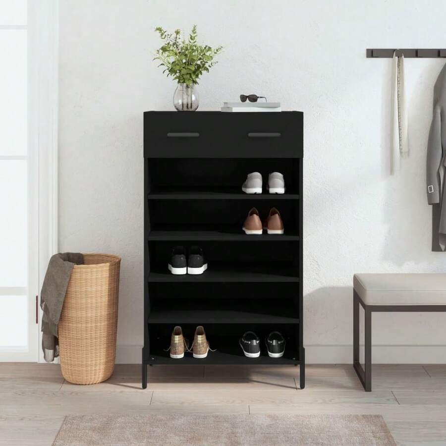 vidaXL Armoire à chaussures noir 60x35x105 cm en ingénierie - Noir - Voir 1