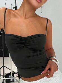 Women's Summer Foldable Top, Solid Color - Black - View 1
