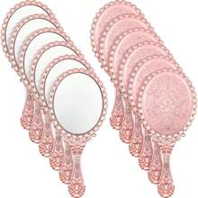 12 Pcs Vintage Handheld Mirror With Handle, 9.8" L X 4.5" W Rose Gold Embossed Portable Small Mirrors Bulk For Princess Party Favors, Birthday Gifts, Classroom Rewards & Daily Travel Use,39798315 - 玫瑰金 - 查看 1