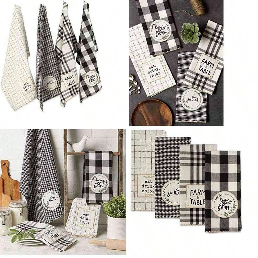 DII Home Sweet Farmhouse Kitchen Collection, Juego de paos de Cocina, 18 x 28 Pulgadas, Negro, 4 Unidades - Juego de 1 paño de cocina negro + 1 paño de cocina, 45 x 71 cm - Ver 1