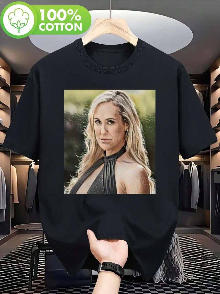 Men'S Brandi Love Portrait Graphic T-Shirt |   Black Celebrity Face Paint Art Print Tee With Blonde Woman Face Design, Soft Round Neck, Short Sleeve, Casual & Formal, All-Season Comfort, Machine Washable, Perfect For Weekend Casual & Sports - 黑色 - 查看 1