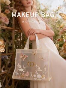 Perfect Christmas & Holiday Gift: Dior Limited Edition Platinum Cosmetic Bag And Handbag - White - View 3