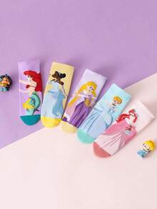 Disney 10/5 双装公主可爱女童袜，艾莎、美人鱼公主图案，中筒袜，韩版卡通，男童冬季透气婴儿/学生短袜 - 彩色 - 查看 12