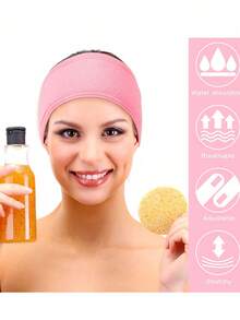 4/3/2/1 Pcs Headbands, Makeup Headbands, Stretchy Terrycloth Headbands, Suitable For Sports, Yoga, Shower, Adjustable SPA Facial Care Headbands, Shower Makeup Headbands With Soft Towel Women Hair Accessories - Pink - View 3