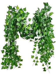 24/12/1件装绿色人造植物花环，塑料常绿常春藤藤蔓花环，适合家居花园装饰、婚礼派对DIY假花环叶子、情人节母亲节返校派对装饰、送给女朋友、妈妈、爸爸、老师的礼物（有气味，需放置于窗边通风2-3天）