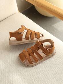 1双儿童凉鞋，PU鞋面，防滑鞋底，魔术贴搭扣 - 棕色 - 查看 5
