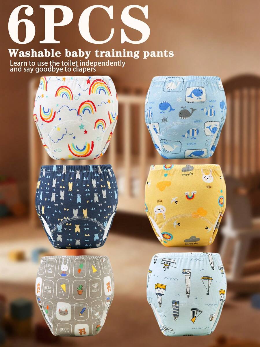 3pcs/6pcs Baby Potty Training Pants, Cute Cartoon Patterns, Soft Material, Leak-Proof & Washable, Suitable For 0-3 Years Old Baby Boys And Girls - Multicolor - View 1