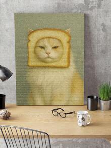 |5D DIY钻石画| 俏皮的白猫戴着吐司头饰，背景是柔和的绿色，钻石画套装，柔和的中性色调，趣味十足的食物主题和超现实的肖像风格。手工装饰画，5D DIY钻石画套装，打造属于你自己的墙面艺术，享受动手的乐趣，送给朋友的最佳礼物 - 無框 - 查看 2