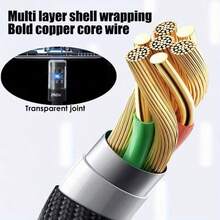 Cabo de Dados Tipo-C com Carregamento Super Flash de 240W, Mecanismo de Proteção de Desligamento Automático, Luz de Respiração Transparente, Carregamento Rápido PD para , Honor, Celulares, Tablets e Laptops, Suporta Transferência de Dados Super Rápida - Preto - Visão 4