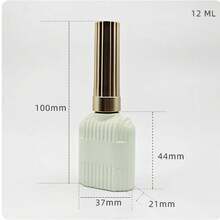 1pc 12ML Empty Nail Polish Bottle, Beige & Light Green Vertical Stripe Glossy Glass Bottle, Nail Polish Glass Bottle, Refillable Nail Gel Bottle - Multicolor - View 5
