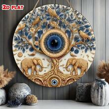 2D Flat, 1pc, Tree Of Life, Evil Eye, Elephant Theme Round Wooden Decorative Plaque 8*8in/20*20cm, Wall Hanging Decorations For Home Kitchen, Studio, Restaurant, Cafe, Farmhouse, Etc, Space, Perfect Christmas, Halloween Gift For Family And Friends, 2D Flat - 彩色 - 查看 4