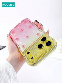 1pc Wavy Edge Diamond Gradient Phone Case With Epoxy 3D Ice Cream & Pearl, 2.0mm TPU Soft Cover, Raised Lens Protection Shockproof Stylish Design Case, Compatible With IPhone 17/17 Pro/17 Pro Max - Strawberry Ice Cream Gradient Powder - View 2