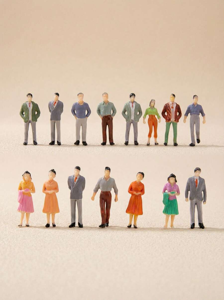 20pcs Miniature Colorful 1:50 Scale Figures - Typical People Made Of ABS Plastic, For Making Landscape, Railway, Architecture And Theater Miniature Patterns - Multicolor - View 1