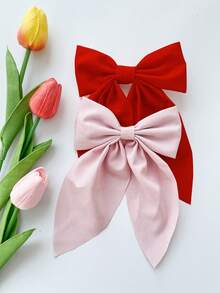 4个柔软丝质蝴蝶结发夹，复古金属发卡，优雅发饰，送给女孩的绝佳礼物，适合婚礼、派对、节日、情人节、日常佩戴 - 红色、粉色、白色、黑色蝴蝶结发夹，头饰，发卡 - 彩色 - 查看 2