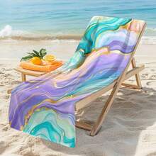 1pc Marble Geometric Pattern Printed Beach Towel, Super Absorbent Quick Dry Towel For Swimming, Soft And Lightweight Beach Blanket, Suitable For Beach, Swimming, Outdoor, Travel, An Ideal Beach Essential - Multicolor - View 3