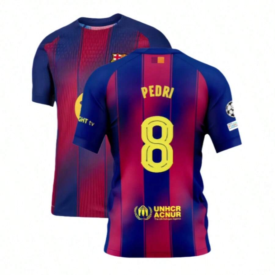 8# Pedri 25-26 Season Home Short SleeveSoccer Jersey Fans Version Red BlueFootball Jersey - Red and blue - 查看 1