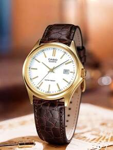 Casio Women's Wrist Watch, Dress Series, Fashion Minimalist Casual Business Analog Quartz, Date Display, Water Resistant, Genuine Leather Strap, Korean/Japanese Style, White Dial, Model MTP-1183Q-7A - White - View 1