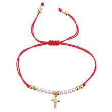 1PC Fashion Simple Cross Bracelet, Micro Inlaid Copper Cross Bracelet, White Faux Pearl Bracelet, Copper Bead Bracelet, Red Luck Bracelet, Lucky Bracelet, Red Adjustable Woven Bracelet, Sisters Bracelet, Couple Bracelet, Birthday Gift, Valentine's Day Gift, Family Gift, Anniversary Gift