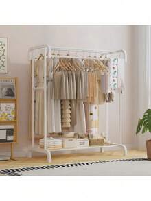 Freestanding Metal Double Rod Clothes Drying Rack, Foldable, Space-Saving Design, No Wheels, Suitable For Bedroom And Balcony - Multicolor - View 9